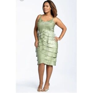 Womens Adrianna Papell Sz 16 Cocktail Dress Ruffle Sage Green Sheer Fairy